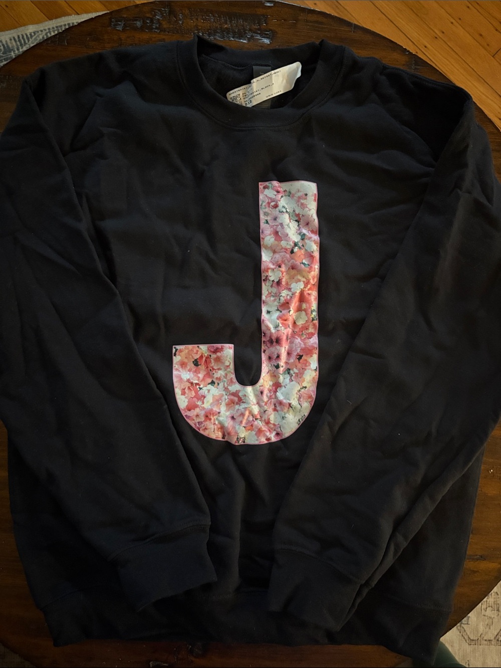 Women’s Black Sweatshirt with Pink Floral 'J' Initial